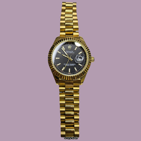 Rlx Crown Gold Black Dial