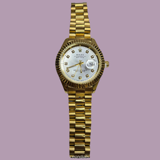 Rlx Crown Gold White Dial